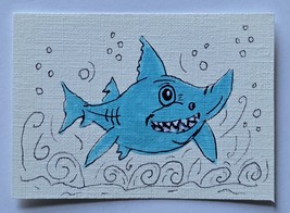ACEO Original Art Blue Hammerhead Shark Acrylic and Ink Painting - $7.02 CAD