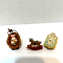 Vintage Lot 3 Miniature Christmas Ornaments Baby Jesus Horse Porcelain Resin - £9.28 GBP