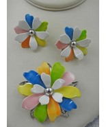 Sarah Coventry Pastel Flower Pin And Earring Set - £27.97 GBP