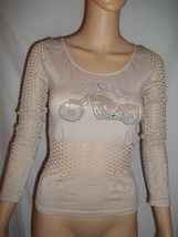 IE. Womans&#39; Embellished Jeweled Motorcycle Eyelet Top- Small,Beige - £11.87 GBP