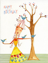 (1) One Greeting Card Girl with Birds &quot;Happy Birthday&quot;  - £1.99 GBP