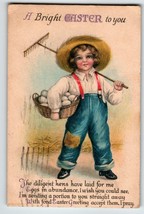 Easter Postcard Ellen Clapsaddle 1919 Farmer Boy Overalls Rake Egg Baske... - $13.73