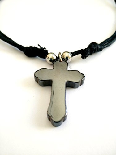 Christian Orthodox Greek Religious Pendant Necklace with Hematite Cross / 16