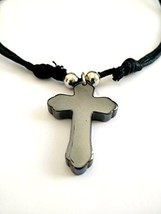 Christian Orthodox Greek Religious Pendant Necklace with Hematite Cross / 16 - £9.29 GBP