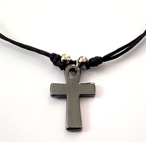 Christian Orthodox Greek Religious Pendant Necklace with Hematite Cross / 17