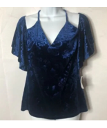 Alexia Admor Blue Velvet Cold Shoulder Top Size XL - £22.62 GBP