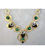 Chunky Emerald Green Black Crystal Necklace Unique Gold Silver  - $495.00