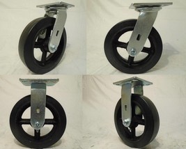 8&quot; x 2&quot; Swivel Casters Rubber Wheel (2) Matching Rigid (2) 600lb each To... - $72.67