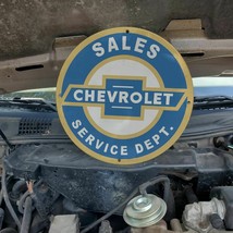 Vintage Chevrolet Sales Service Department Porcelain Gas And Oil Pump Sign - £118.66 GBP