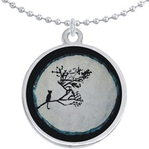 Cat on Tree Moon Round Pendant Necklace Beautiful Fashion Jewelry - £8.53 GBP
