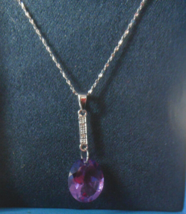 HOU 925 Sterling Silver Amethyst Pendant Necklace W/2 Diamonds -17.5” - $33.41