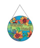 Welcome Friends Suncatcher Izzy and Oliver 8&quot; Round Flowers Glass Hangin... - $26.72