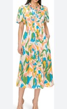 Melloday Women&#39;s Multi Color Short Puff Sleeve Button Down Shirt Dress M... - £33.63 GBP