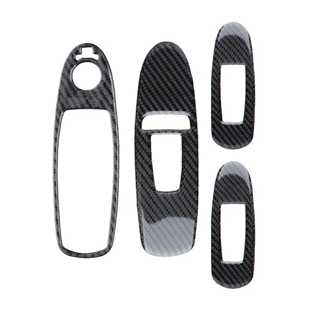 4pcs Car Glass Lift Button Cover Trim Carbon Fiber Black Trim Sticker Fits For - £15.87 GBP