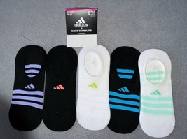 ADIDAS SUPERLITE Girl’s Med SOCKS 5 PAIR NO SHOW AEROREADY White Black - $14.99