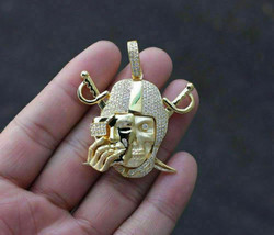 14K Yellow Gold-Plated Moissanite Hip Oakland Raiders Skull Face Pendant - £118.93 GBP