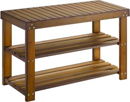 Pipishell Bamboo Shoe Rack Bench, 3-Tier Sturdy Shoe Organizer,, Dark Brown - £41.69 GBP