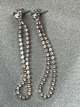 Estate Super Long Tiny Clear Rhinestone Open Loop Silvertone Post Earrings for  - £7.32 GBP