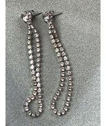 Estate Super Long Tiny Clear Rhinestone Open Loop Silvertone Post Earrin... - $9.49