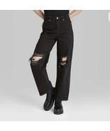 Women&#39;s Distressed Baggy Jeans Highest Rise Black Denim Size 4 / 27 Wild... - $19.19 CAD