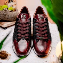 Portici Genuine Crocodile and Lizard Fashion Sneaker Wine / Black image 8
