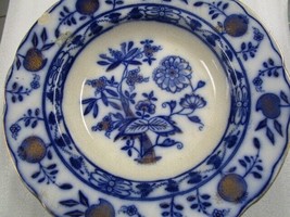Antique Hancock &amp; Son Flow Blue Dresden Onion England 8&quot; curio soup Plate - £39.81 GBP