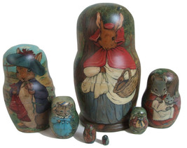 7pcs One of a Kind Russian Nesting Doll &quot;Rabbits &amp; Mice Family&quot; by Polina Shpack - £509.86 GBP