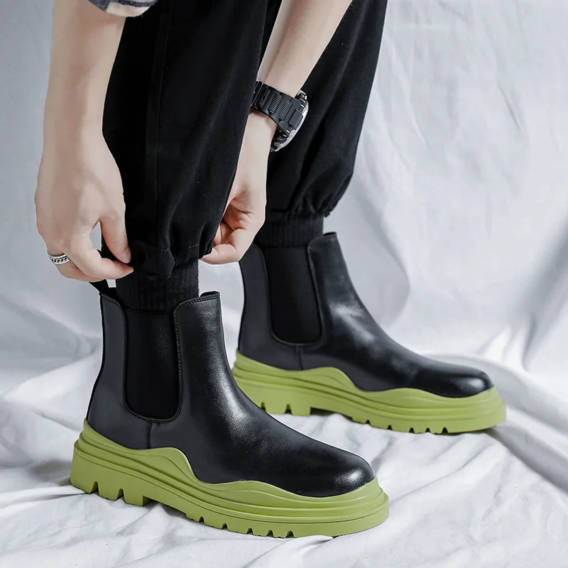 British style men&#39;s  chelsea boots  designer shoes black  leather platform boot  - £225.36 GBP