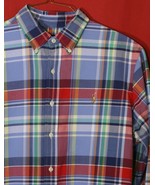 RALPH LAUREN Mens L Oxford Plaid Button Up Shirt Red Blue Green LS Pony - $471.20 MXN