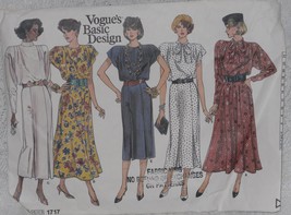 Vogue Basic Design Pattern 1717 Misses&#39; Dresses 5 Variations Sizes 8-12 Vintage - £7.01 GBP