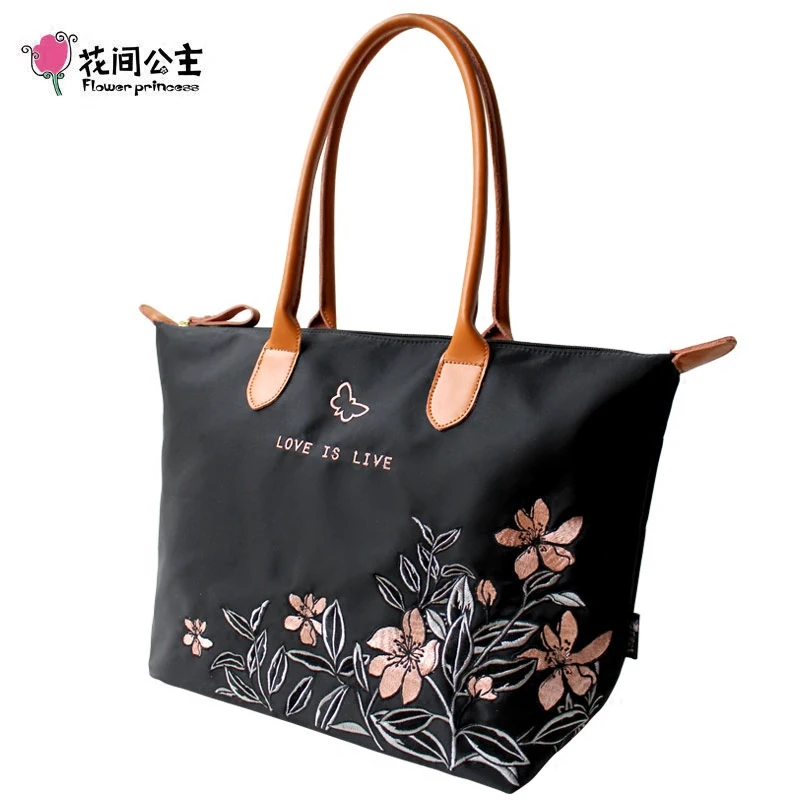 Flower Princess Nylon Embroidery Women Handbags Fashion Casual Tote Bags Origina - £57.81 GBP