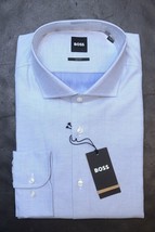 HUGO BOSS Uomo Hank Slim Fit Solido Blu Brillante Cotone Camicia 43 17 - £51.26 GBP