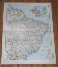 1912 Antique Map Of Brazil Rio De Janeiro Inset Map Guiana South America - £14.09 GBP