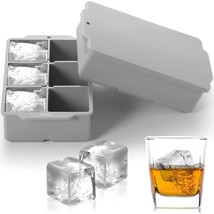 Large Ice Cube Tray With Lid Pack Of 2, Stackable Big Silicone Mold For Whiskey  - £20.84 GBP