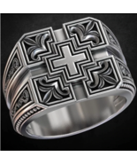 .925 Vintage Thai Silver Carved Christian Cross Ring - £14.87 GBP