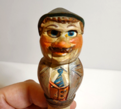 ANRI Mechanical Alpine Man Bottle Stopper Wood Hand Carved Puppet Barware Cork - £46.61 GBP