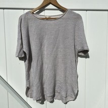 EILEEN FISHER Knit Shirt Short Sleeve Top Boxy Pullover Beige Linen Large - $29.69