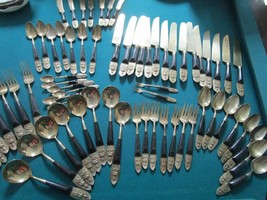 Antique Thailand Siam Embossed Wood Brass Cutlery Set 80 Pcs - £740.09 GBP