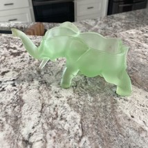 Vtg Indiana Glass Green Frosted Satin Elephant Candy DISH/TRINKET Box 8&quot; - £14.86 GBP