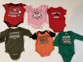 Lot 6 assorted Baby Girls clothes 0-3 months one pc outfits novelty spor... - £10.88 GBP