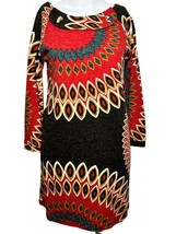 Aryeh Dress Women&#39;s S Small Red Bohemian Long Sleeve Bold Pencil Knit Workwear - £19.13 GBP
