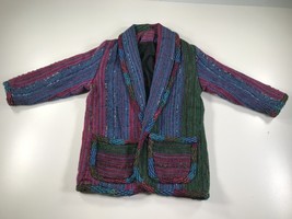 Margaret Skreko Coat Womens 8 Art to Wear Linen Blend Striped Open Front - £109.55 GBP