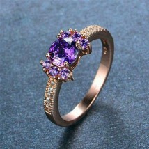 2Ct Round Cut CZ Amethyst Diamond Cluster Engagement Ring 14K Rose Gold Finish - £125.86 GBP