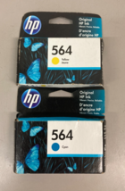 Lot of 2 Genuine OEM HP 564 Cyan &amp; Yellow Ink Cartridges / New - Exp 05/22+ - $9.95