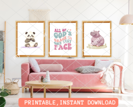 Printable Wall Art, set of 3,Nursery art,Watercolor Cute Animal Art,Toddler Room - £5.49 GBP