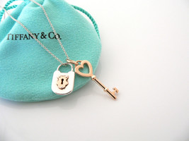 Tiffany Co Silver 18K Rose Gold Heart Key Locks Necklace Pendant Charm Gift Love - £1,436.97 GBP