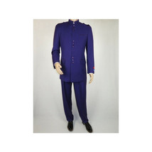 Mens Apollo  King  Banded Collarless suit Chinese Mandarin Wide leg AG95 Purple image 2