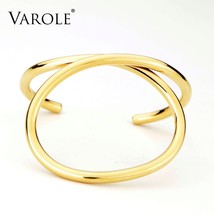 Simple Lines Exaggerated Cuff Bracelets &amp; Bangles Gold Color For Womens Brand Su - £30.00 GBP