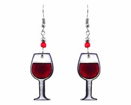 Wine Glass Graphic Dangle Earrings - Womens Happy Hour Fashion Handmade Jewelry  - £11.90 GBP