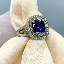 4.28 Carats GIA Bleu Violet Coussin Brillant Coupe Tanzanite Bague Diamant 14k - £7,783.98 GBP